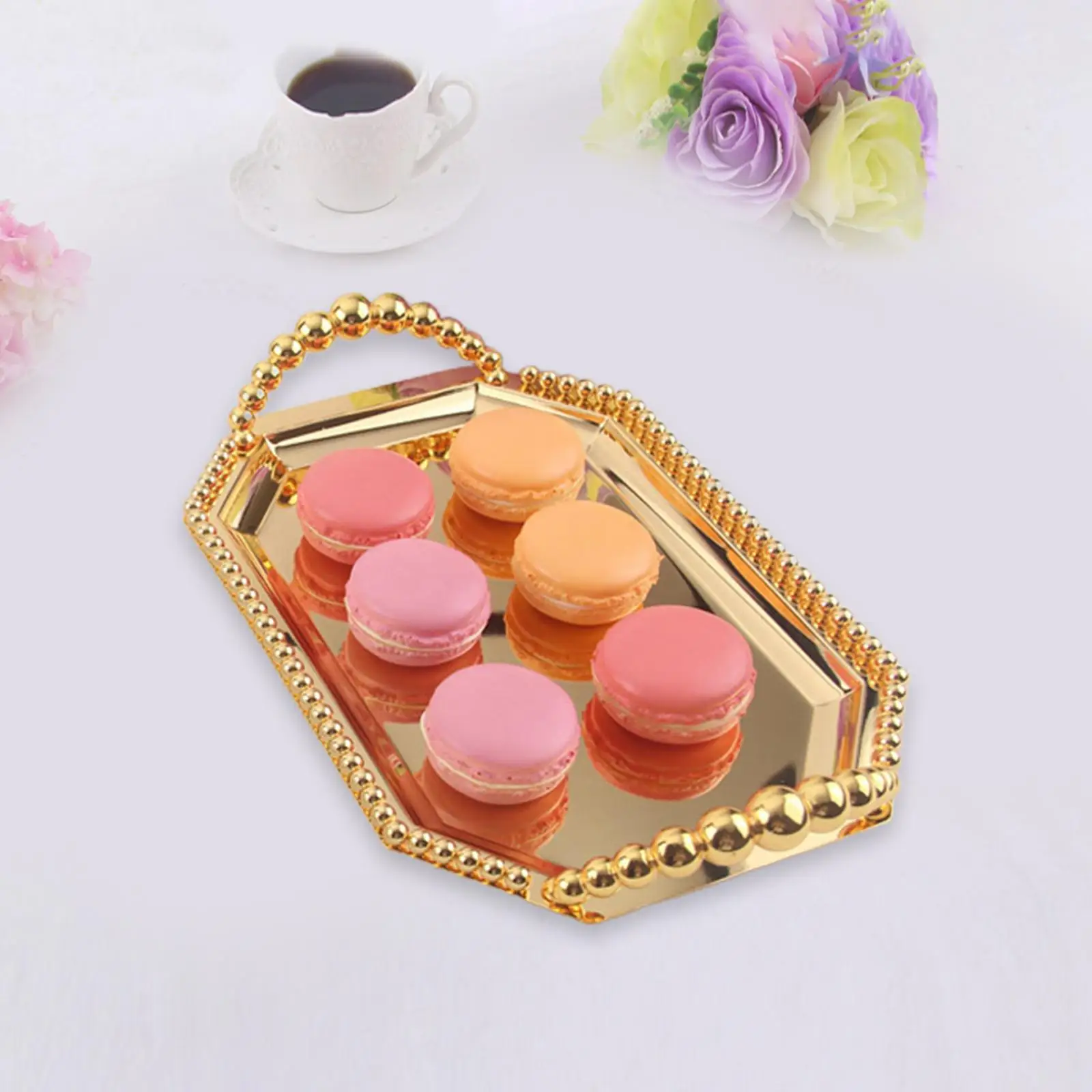 Metal Serving Tray Organizer with Handle Display Tray Dishes Bread Tray for Decoration Bedroom Dressing Room Kitchen Bathroom