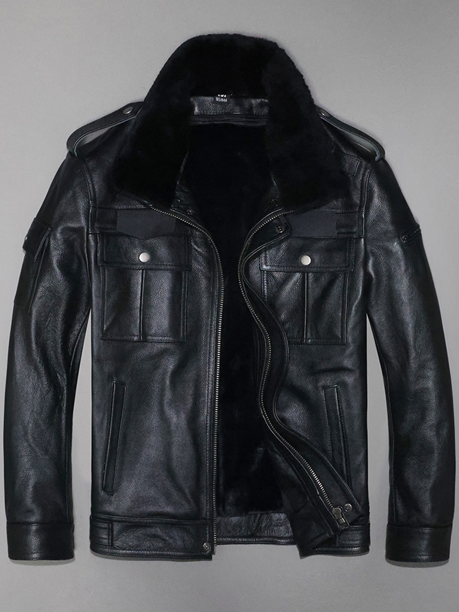 Description Picture 4 of item2023 Men's Autumn Winter New Natural Cowhide Leather Coats Male Slim Fit Short Overcoats Men Genuine Cow Leather Jackets F402