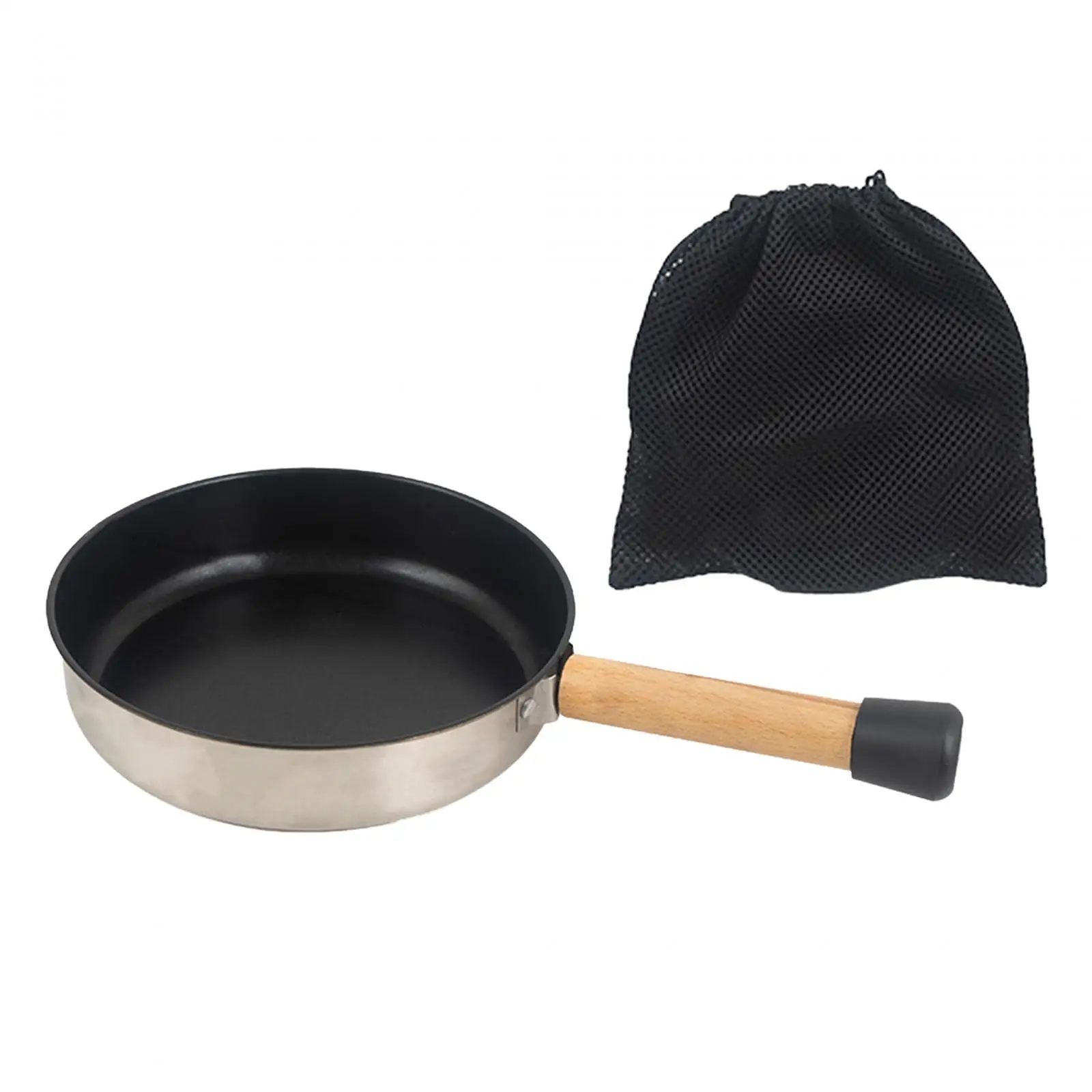 Camping Frying Pan Kitchen Cookware Nonstick Flat Griddle Pan with Wooden Handle
