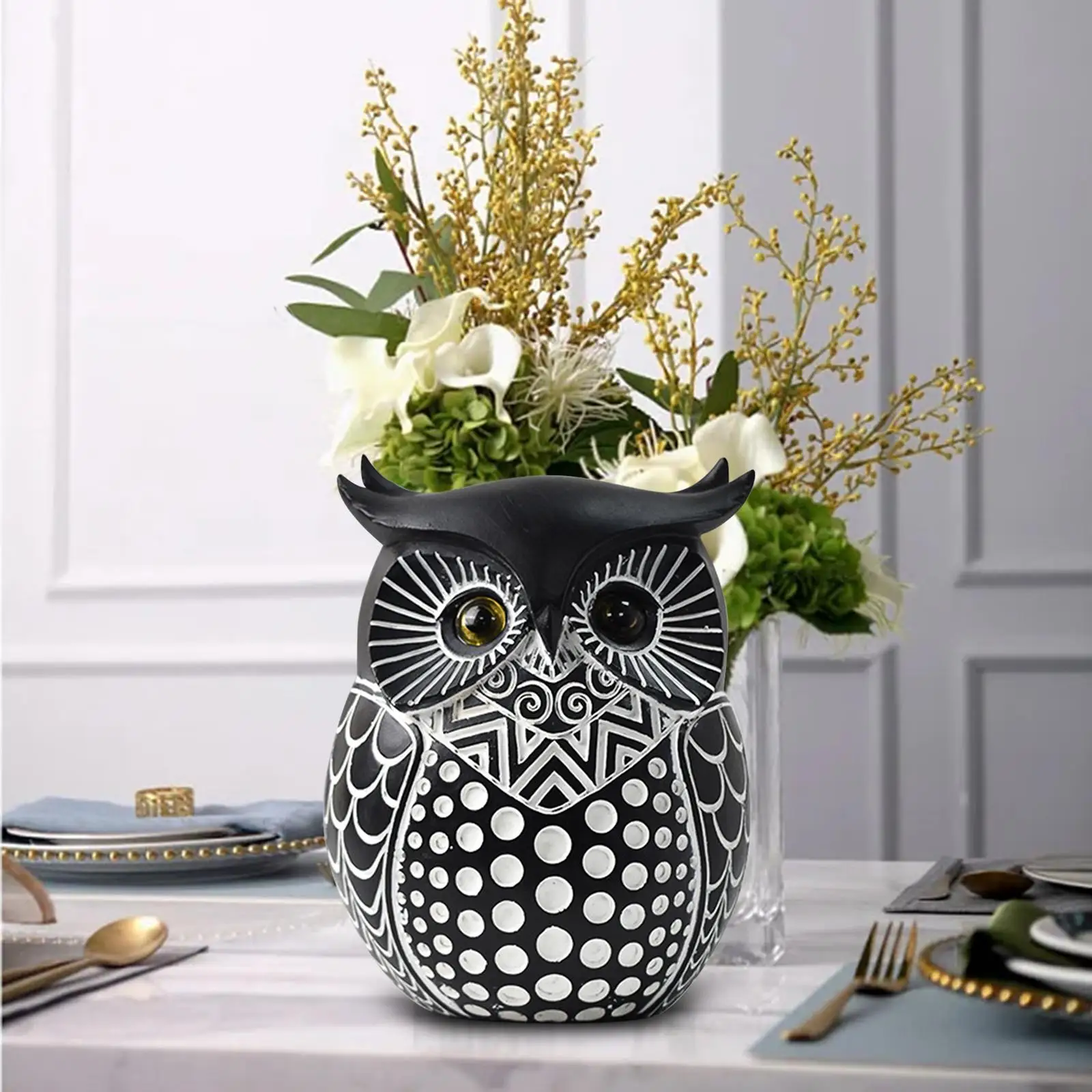 Owl Statue Home Decor Cute Crafts Animal Sculpture for Mantel Office Bedroom