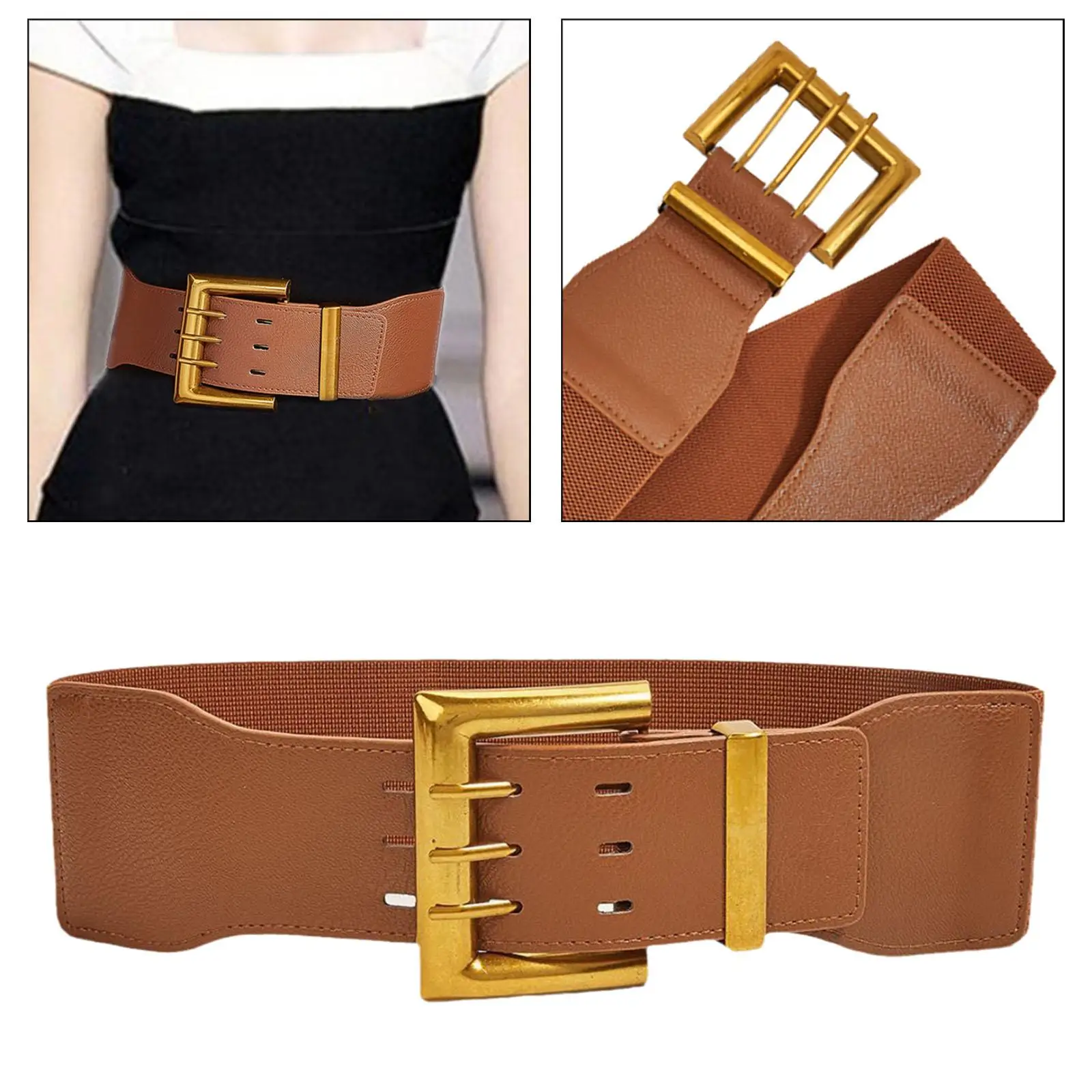 Women`s Wide Elastic Belt with Buckle Seal Cummerband Decoration Stretch Waist Belt for Girls Ladies Female Dress Accessories