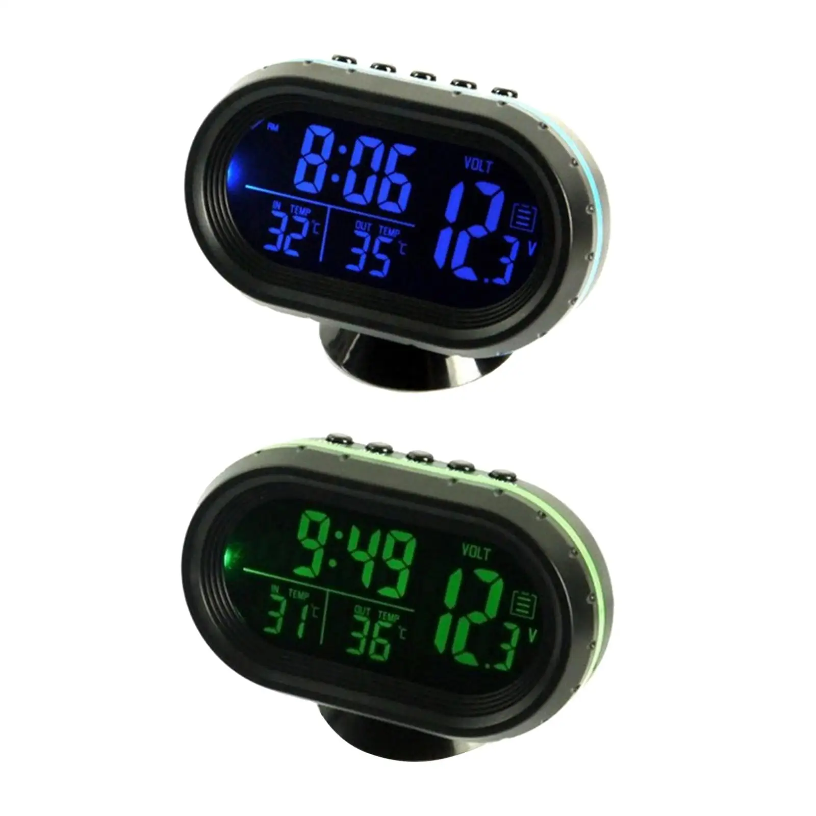 Car Digital Thermometer Clock Voltmeter Dual Temperature Gauge Alarm Monitor