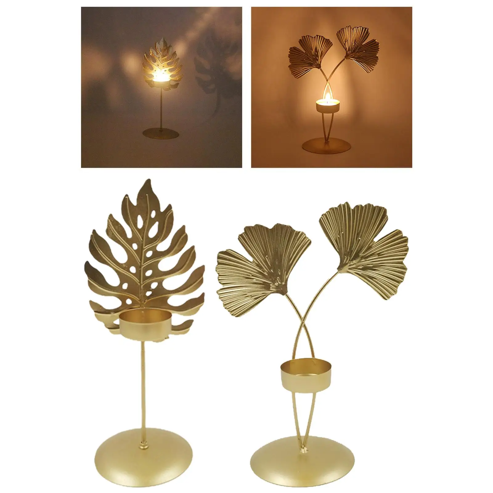 Golden Leaf Candle Holder Ornament Stick Holder Candlestick Crafts Centerpiece Gift for Event Wedding Table Parties Dining Table