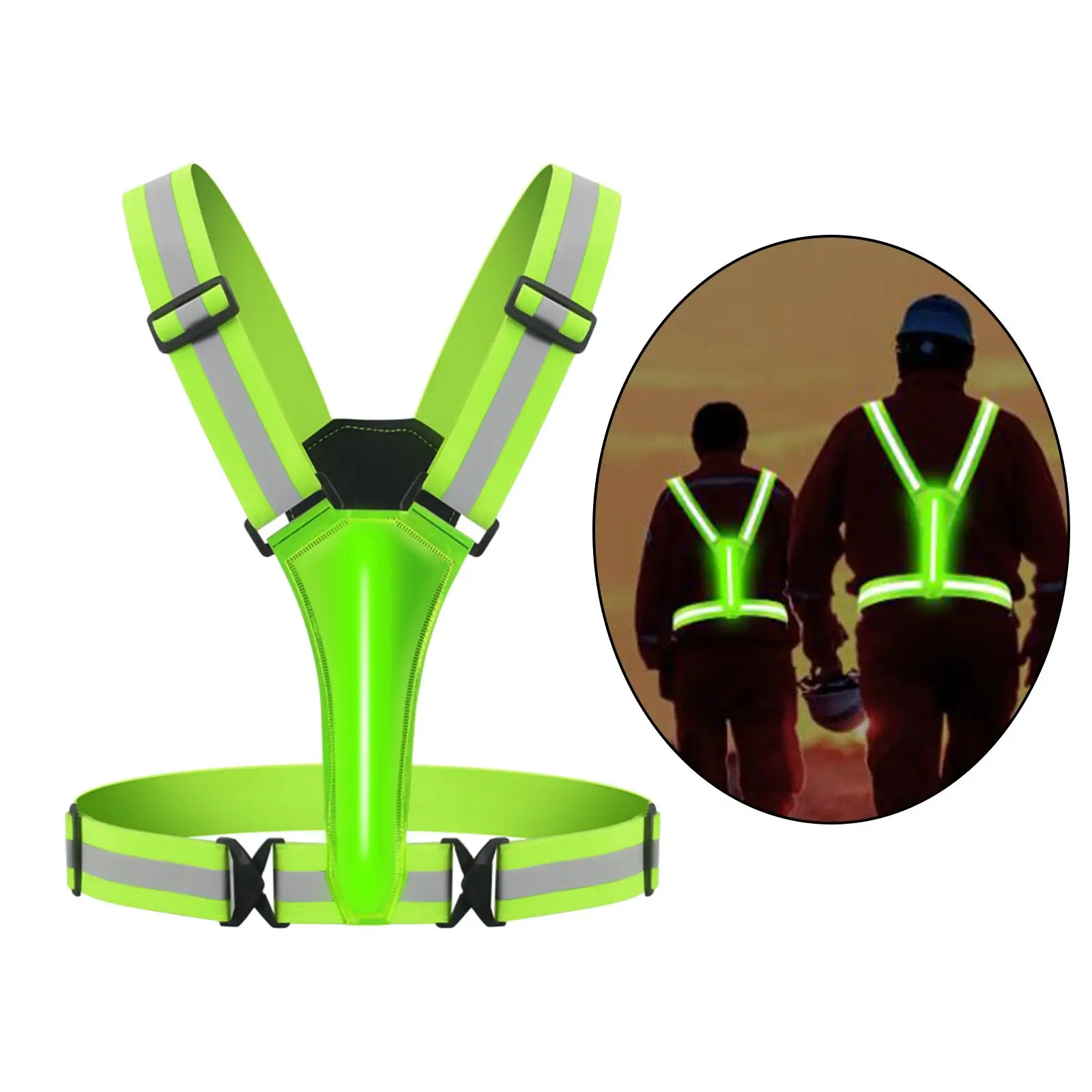 LED Reflective Vest Adjustable USB Rechargeable Long Distance Visible Running Gear for Night Walking Running Camping Men Women