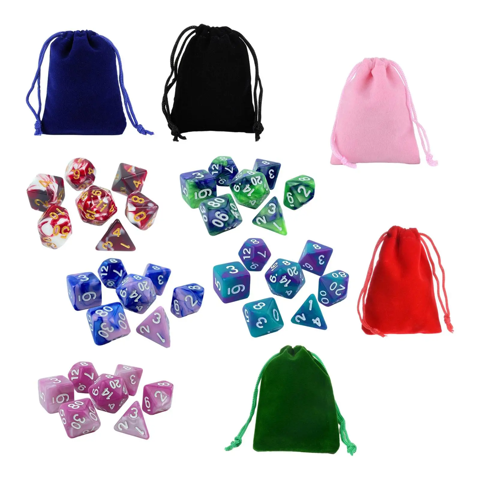 35 Pieces Polyhedral Dices Set with Drawstring Bags Table Game Handmade Dice Entertainment Toy for Wedding Party Favors Cafe