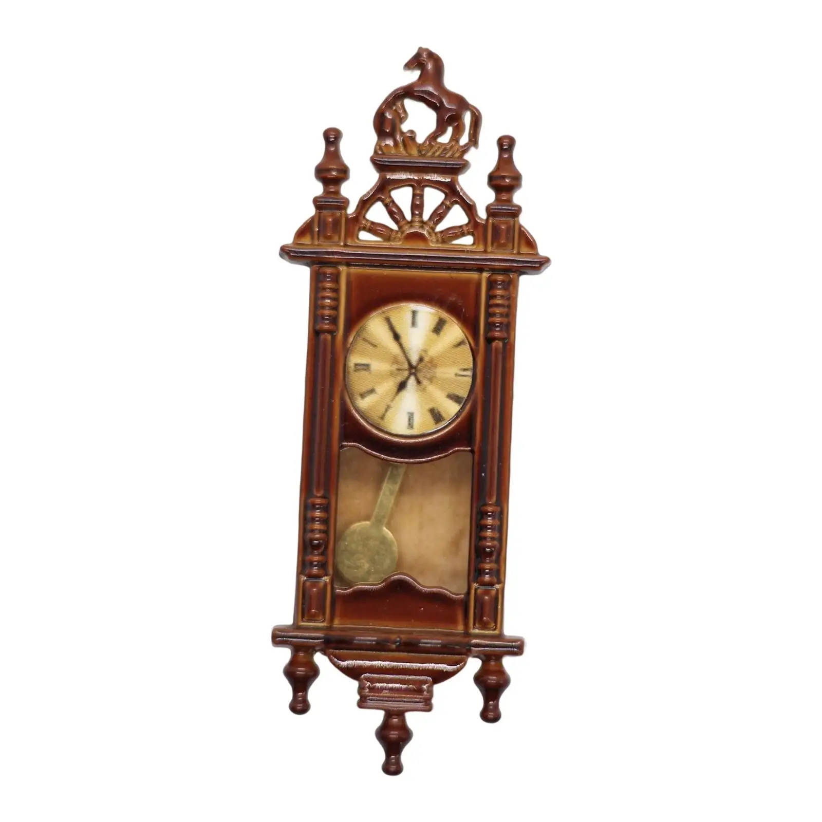 1/12 Dollhouse Wall Clock Antique Wooden Frame Clock Scene Furniture DIY