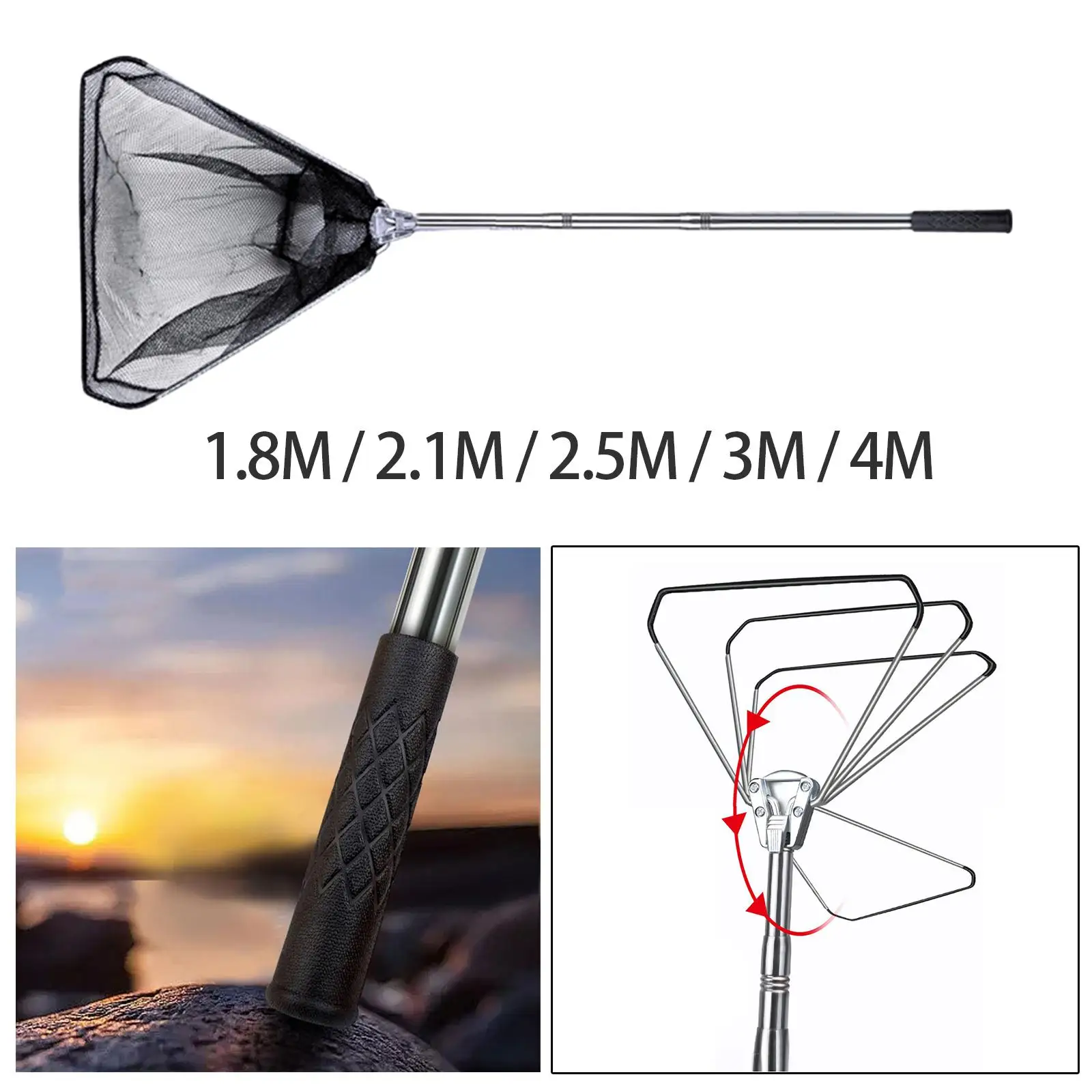Portable Folding Fishing Landing Net Strong Load Bearing Multifunctional Stainless Steel Accessories for Freshwater Saltwater