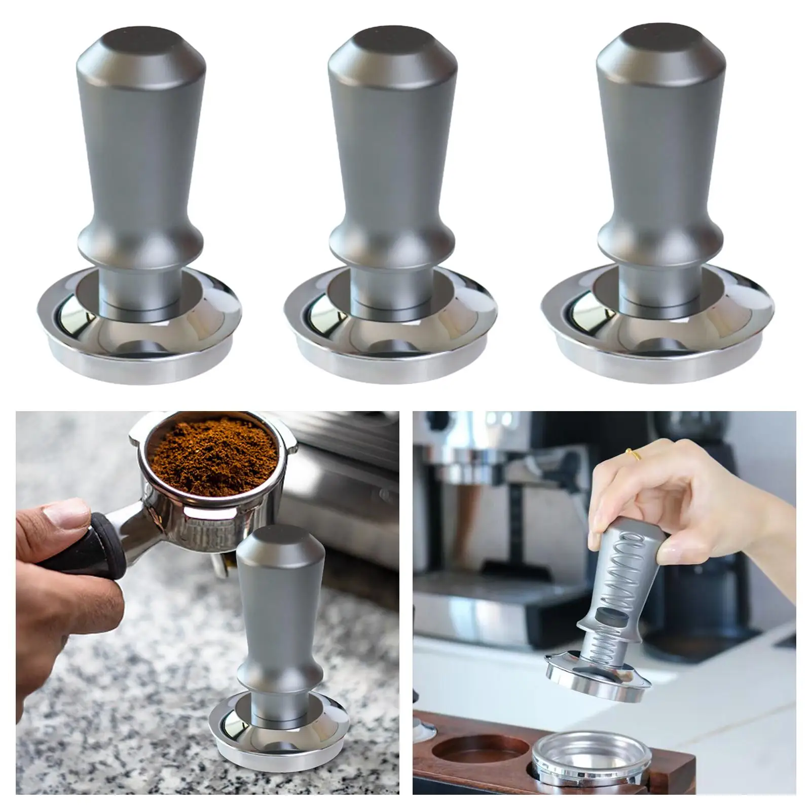 Dual Spring Loaded Tamper Stainless Steel Flat Base Self Leveling Calibrated Coffee Tamper for Coffee Shop Barista Accs