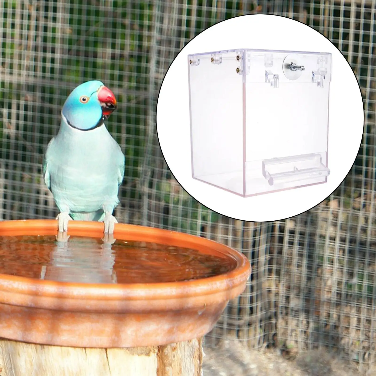 Bird Birdbath, Tub Bath Cage Accessories, Portable Bath Shower Box Bird Bath Cage for Parrots Budgerigar Parakeet Lovebirds