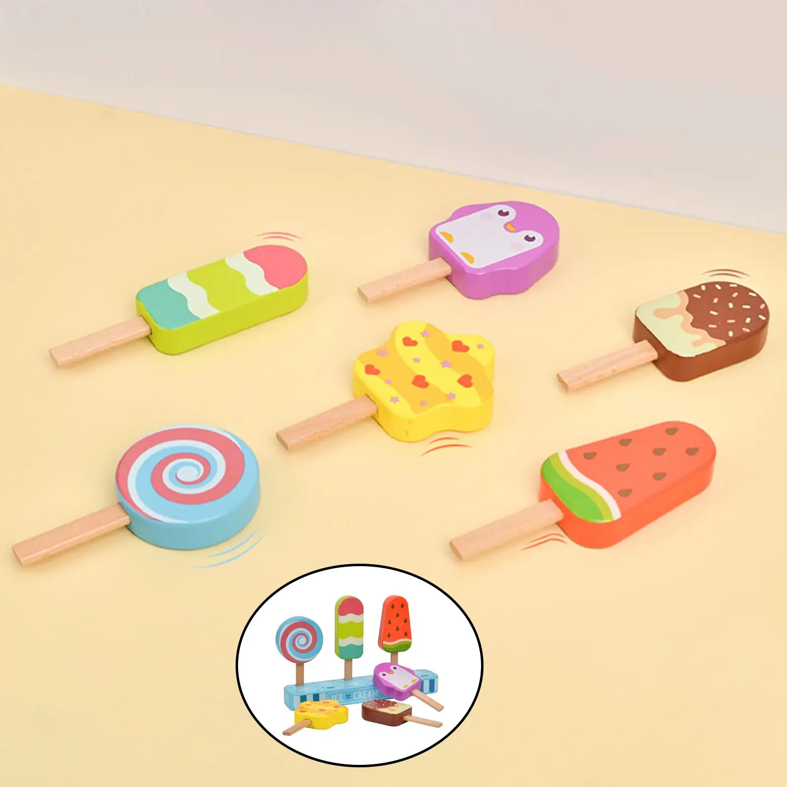 6Pcs Wooden Ice  Playset Pretend Play for Toddler Games Kids Birthday Gifts