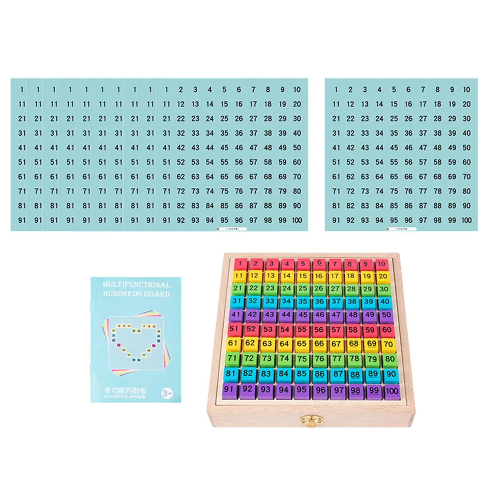Wooden Montessori Math Hundred Board Memory Toy with Cards Hundred Digital Board Counting Board Game for Kids Preschool Children