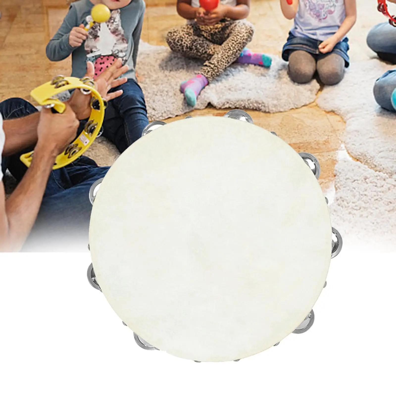 Tambourine Handheld Drum ,Metal Bells , Educational Percussion Instrument for KTV, Party Adults