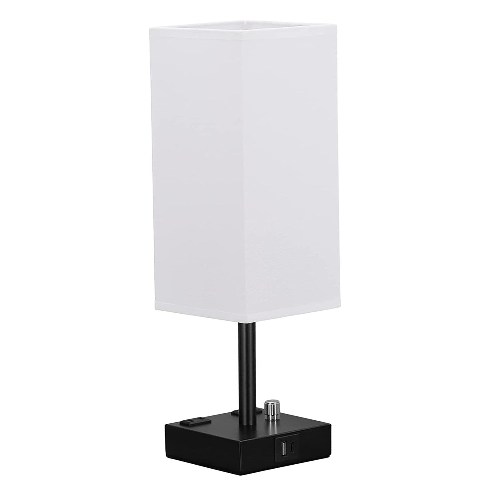 Bedside Lamp with USB Port with Outlet with Black Metal Base Bedroom Lamp