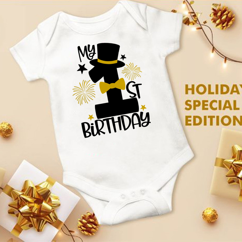 Mein 1. Geburtstag Neugeborenen Stram pler Sommer Säugling Körper Kleinkind kurze Prinz Ärmel Overall Baby Jungen Geburtstags feier Outfit Kleidung – Detail 18