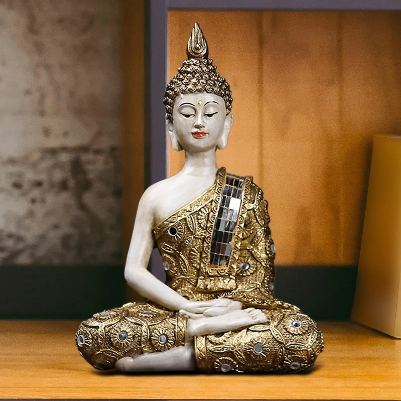 Collectible Sculpture Meditating Figurines Yard Hill Art Buddha Resin Statue
