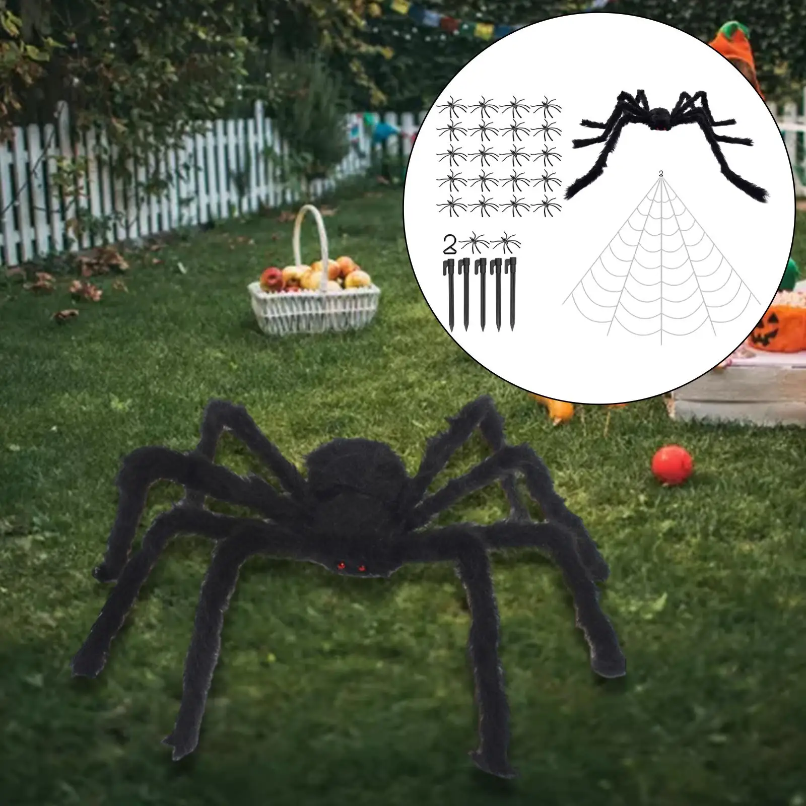 Halloween Spider Decoration Realistic Multipurpose Flexible Halloween Props 5M Web 125cm Plush Spider for Haunted House