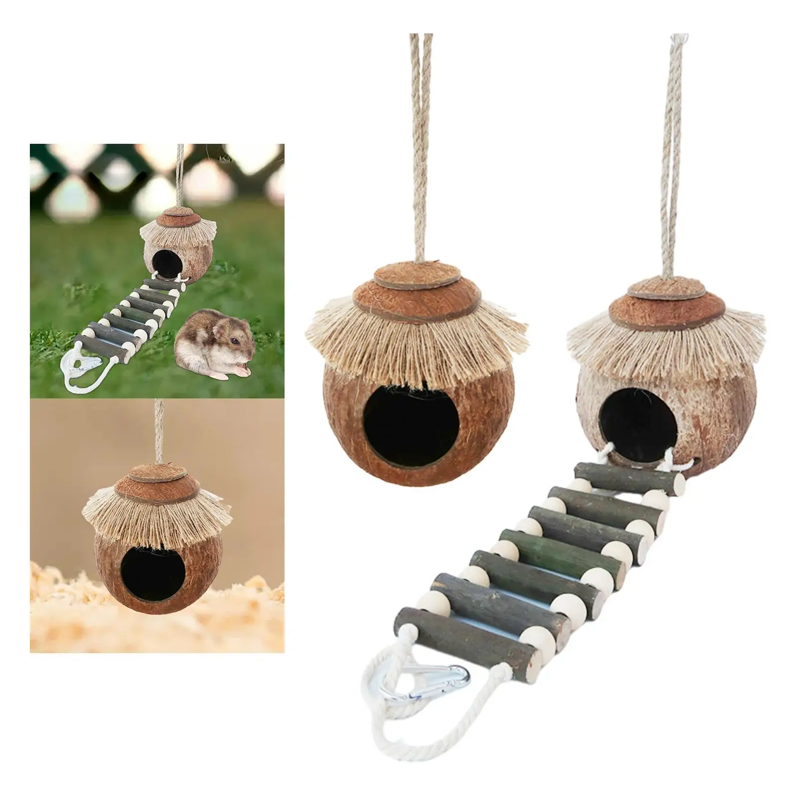 Coconut Shell Parrot Nest Hideaway Cage Hanging Toy Habitats Decor Birdhouse Cage for Bird Small Animals Budgie Parrot Hamster