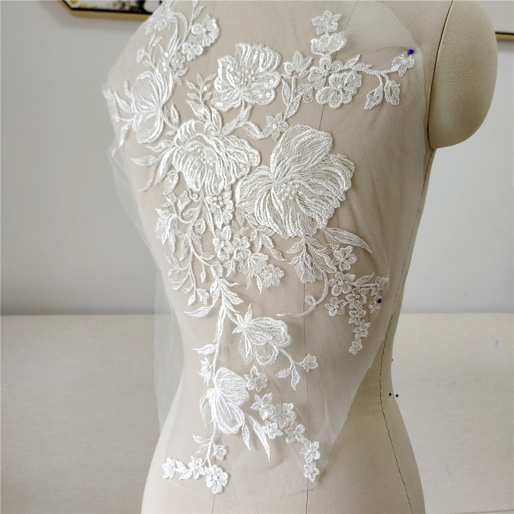 Spitzen gewebe Bestickte Hochzeits kleid Applikationen, Barock besatz, Kragen Mesh Nähen auf Aufnäher für Kleid, DIY Dekoration, Off White – Detail 4