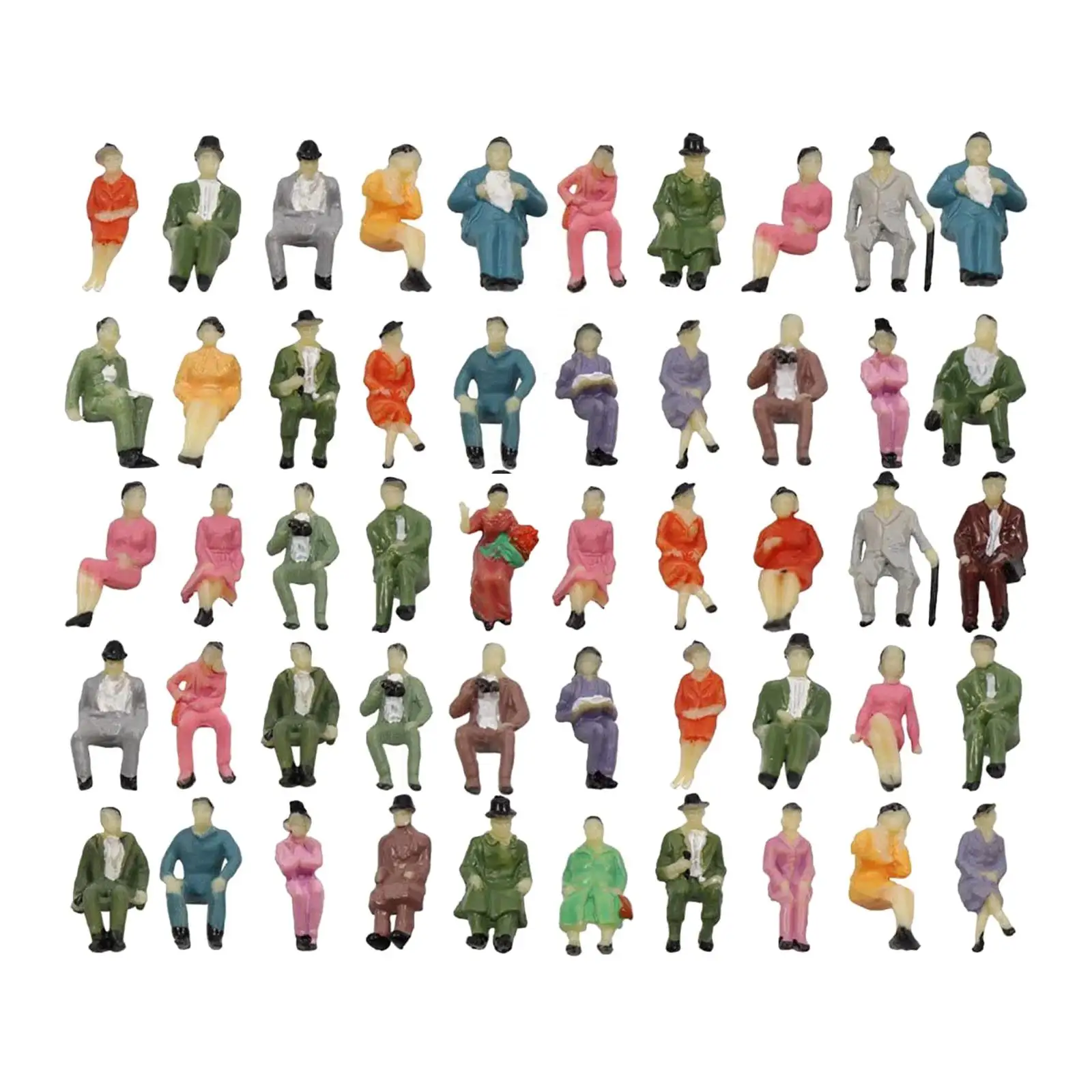 50pcs 1:87 Sitting Pose Model People HO Scale Hand Painted Model Train Passenger People Figures