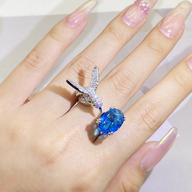 Anillo de plata 925 con diseño de colibrí para mujer, sortija