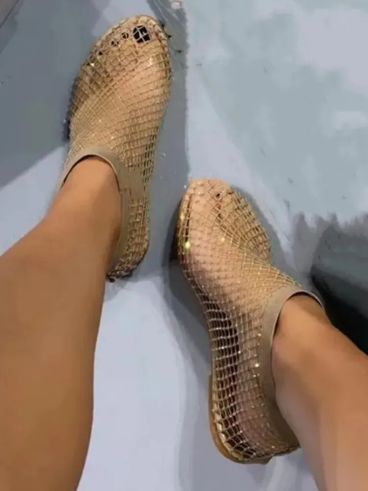 Wohnungen Glänzende Kristall Frau Faulenzer Marke Designer Wildleder Casual Wanderschuhe Neue Flache Kleid Coole Stiefel Sandalen_voghion.com