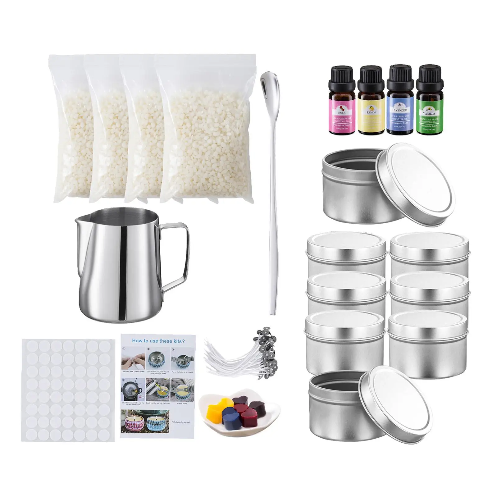 Candle Making Kit Supplies Tools, Melting Spouts Boiler Pot, Candle Wicks, Wick Stickers, Wick Holder, Stirring Spoon