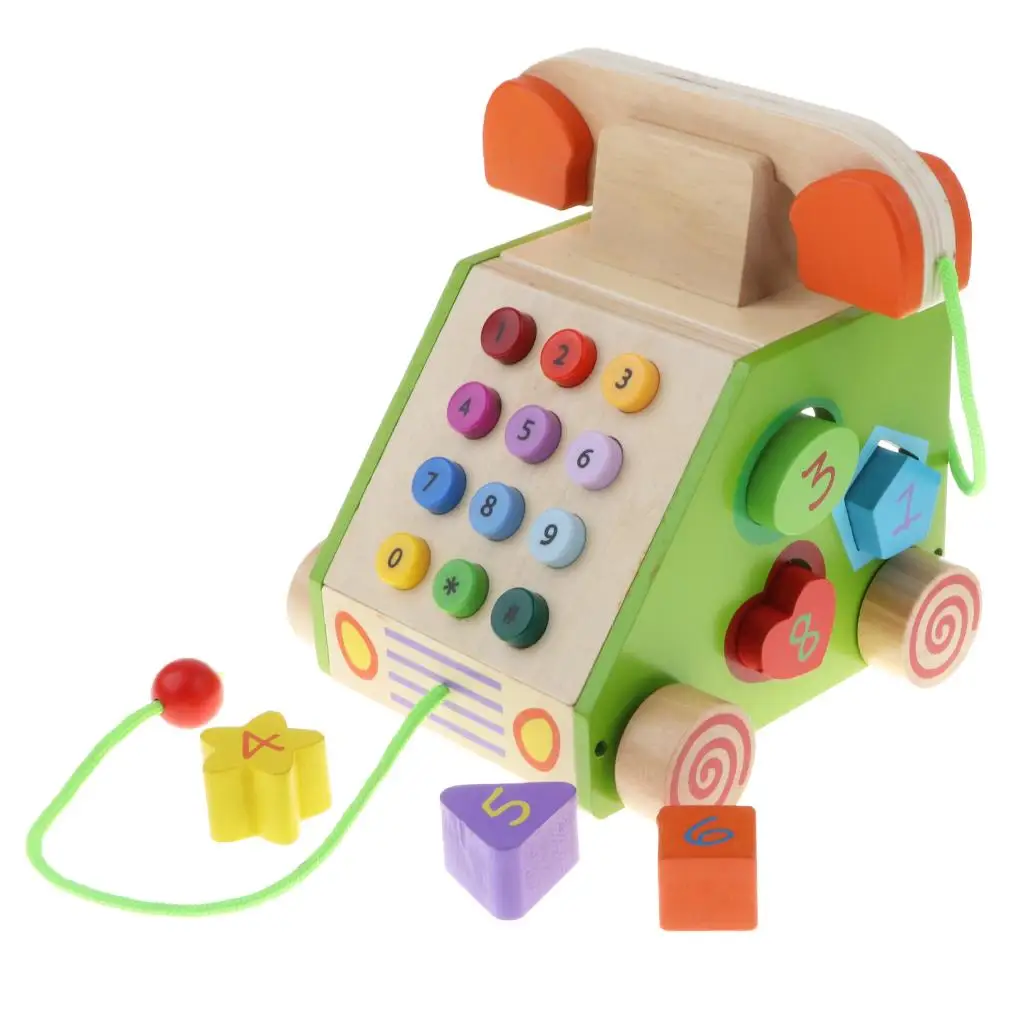 Wooden Pull Along Chatter Pretend Play Toy for Kids Child Activity Center