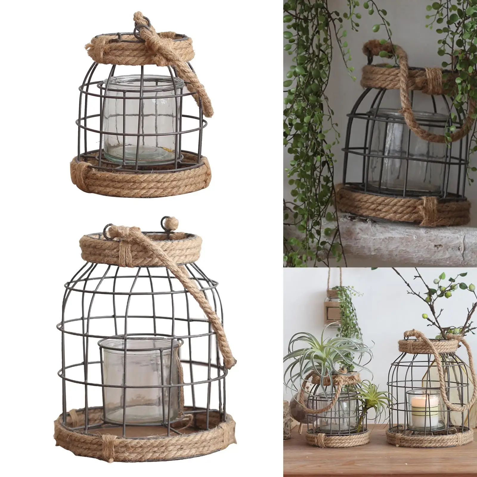 Rustic Metal Candle Lanterns Pillar Candle Holder for Indoor Outdoor Patio