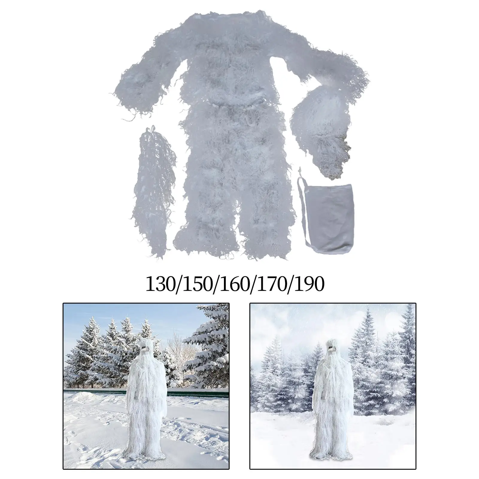 Ghillie Suit Breathable Gilly Suit White Suit Hunting suits for Photography Bird Watching Hunting Outdoor Game in Winter