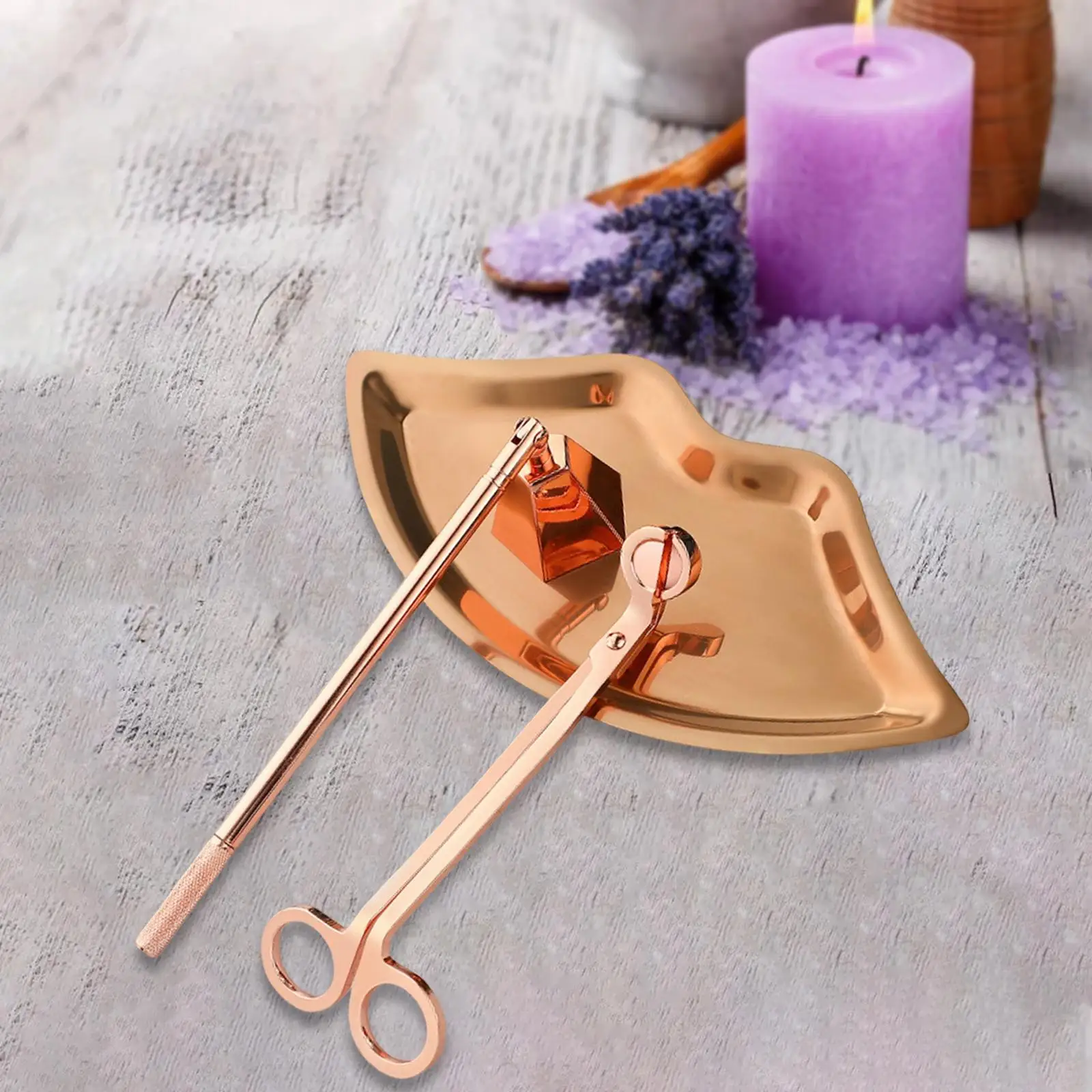 3 in 1 Candle Accessory Set Wick Trimmer Wick Flame Snuffer Candle Extinguisher Set Tray for Christmas Thanksgiving Jar Candles