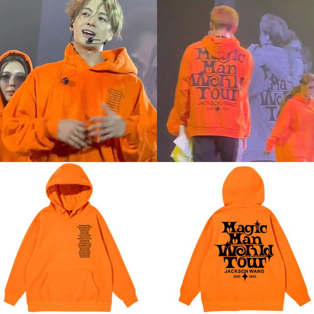 Kpop Jackson Wang Magic Man World Tour Unisex Cap Hoodie Black/Orange/Blue