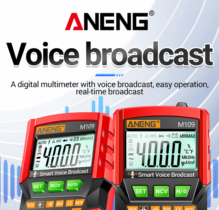 ANENG M109 Smart Multimeter Tester AC/DC Voltage Voice Broadcast Meter NCV Capacitance Continuity Professional Electrical Tools