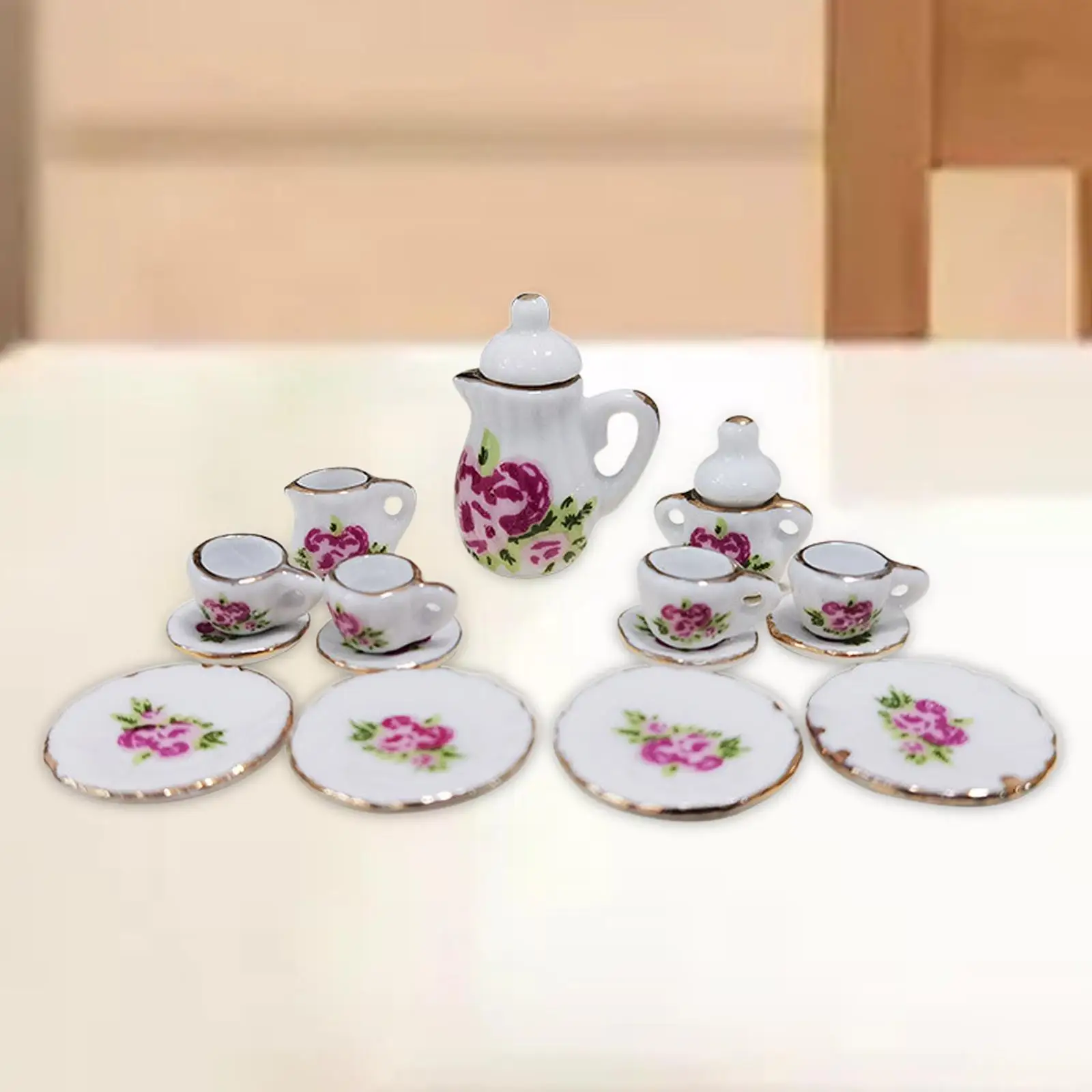 1/12 Mini Teapot Cup Plate Living Room Simulation Dining Ware Accessories Toys Dollhouse Miniature Porcelain Tea Cup Decor
