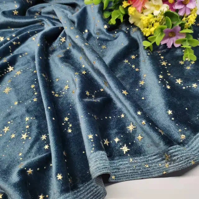 3/5/10m Luxury Embroidery Shiny Star Crushed Velvet Upholstery Fabric Plush  Decor Material For Furniture