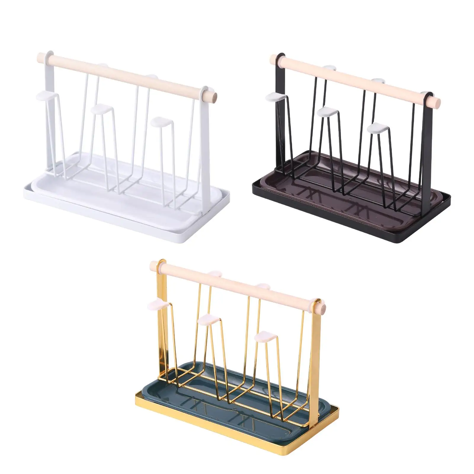 Luxury Iron Mug Holder Cup Rack 6 Cup Holder Hanger with Tray Glass Cup Stand Tea Cup Storage Shelf for Glasses Mugs Countertop