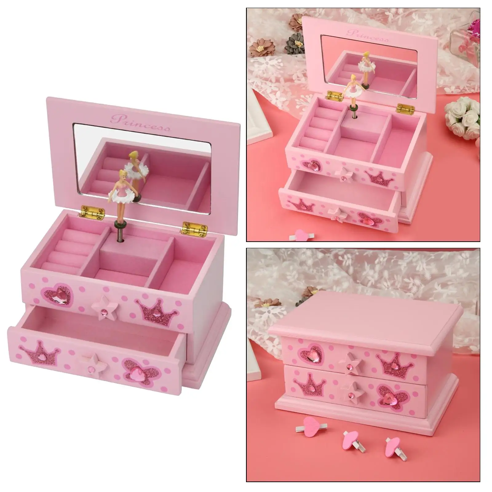 Jewelry Box for Women Girls Jewelry Organizer Storage Case with Two Layers Display for Earrings Bracelets Rings Musical Box
