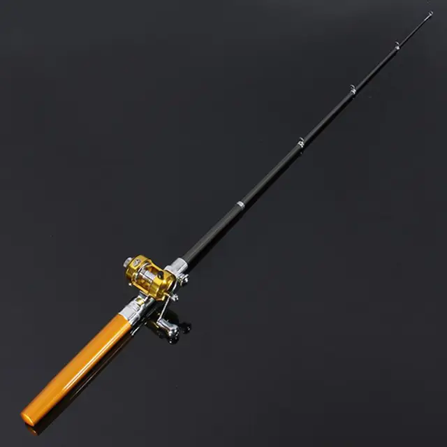Mini Silver Pocket Fishing Rod Pole & Golden Reel Pen Shape 93cm Travel  Small