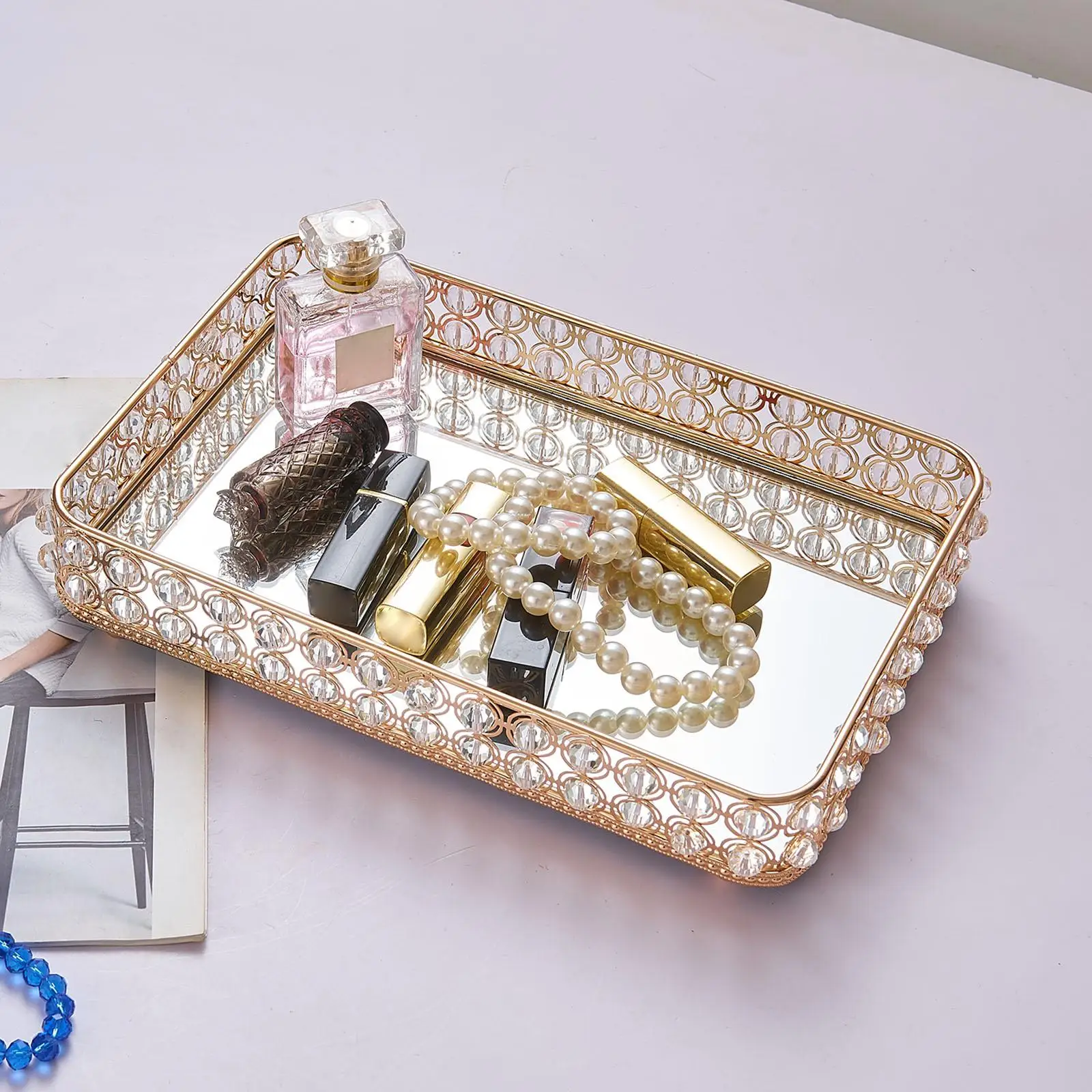 Ornate Jewelry Trinket Tray Perfume Tray Bathroom Tray Rectangle Home Decorative 25Cmx15cm Dresser Tray Makeup Tray