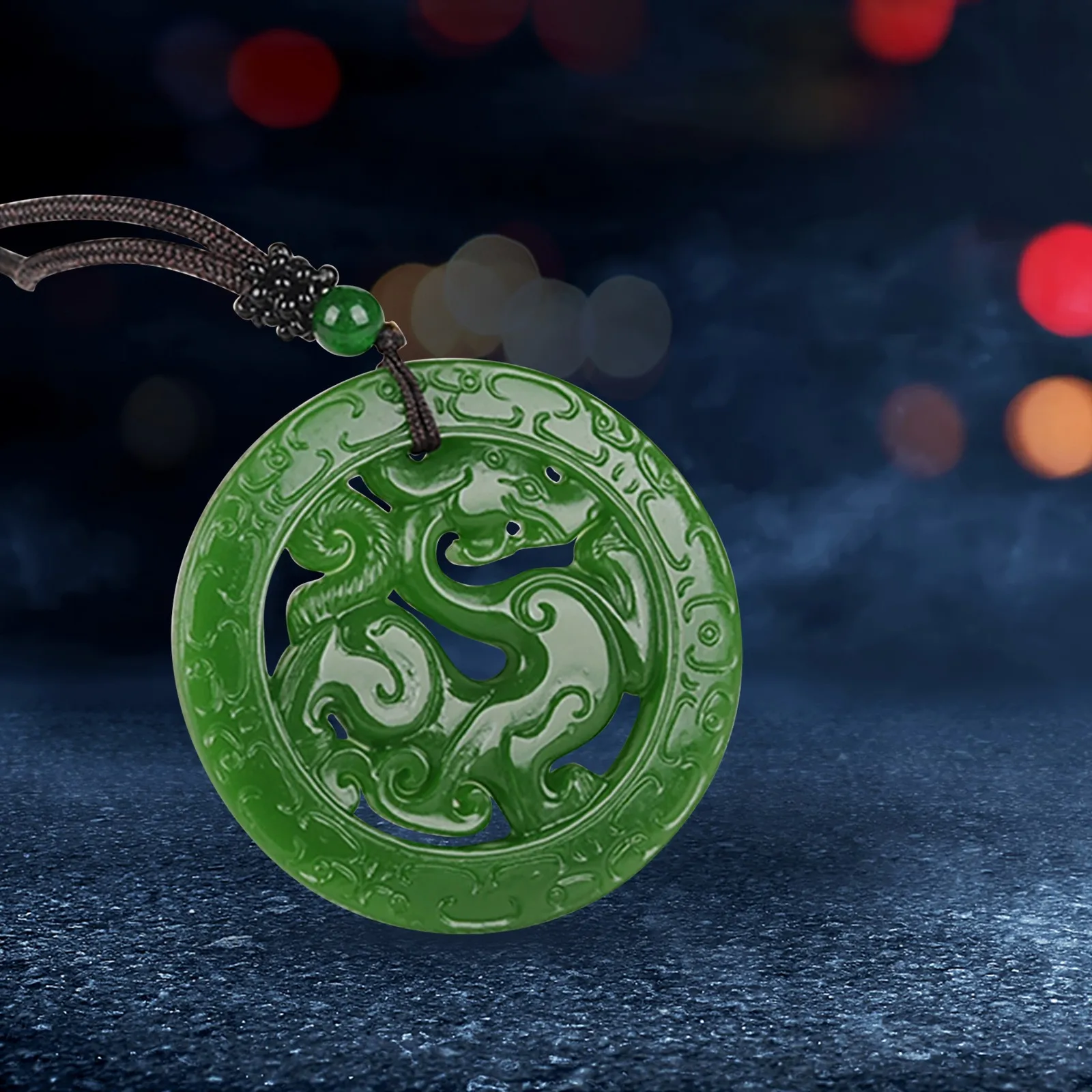 Green Hollow Dragon Jade Necklace-Pendant