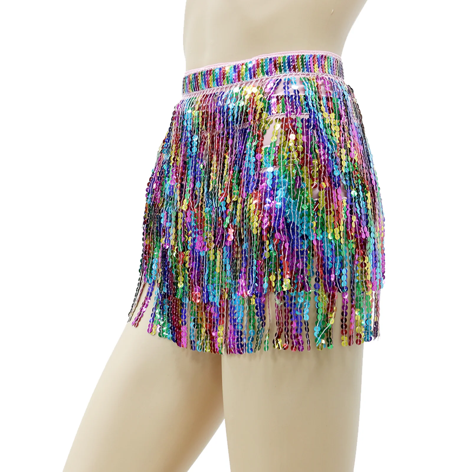 Dance Performance Skirt Sparkly Festival Clothing Women`s Sequin Tassel Skirts for Cha Cha Women and Girls Ballroom Stage Samba