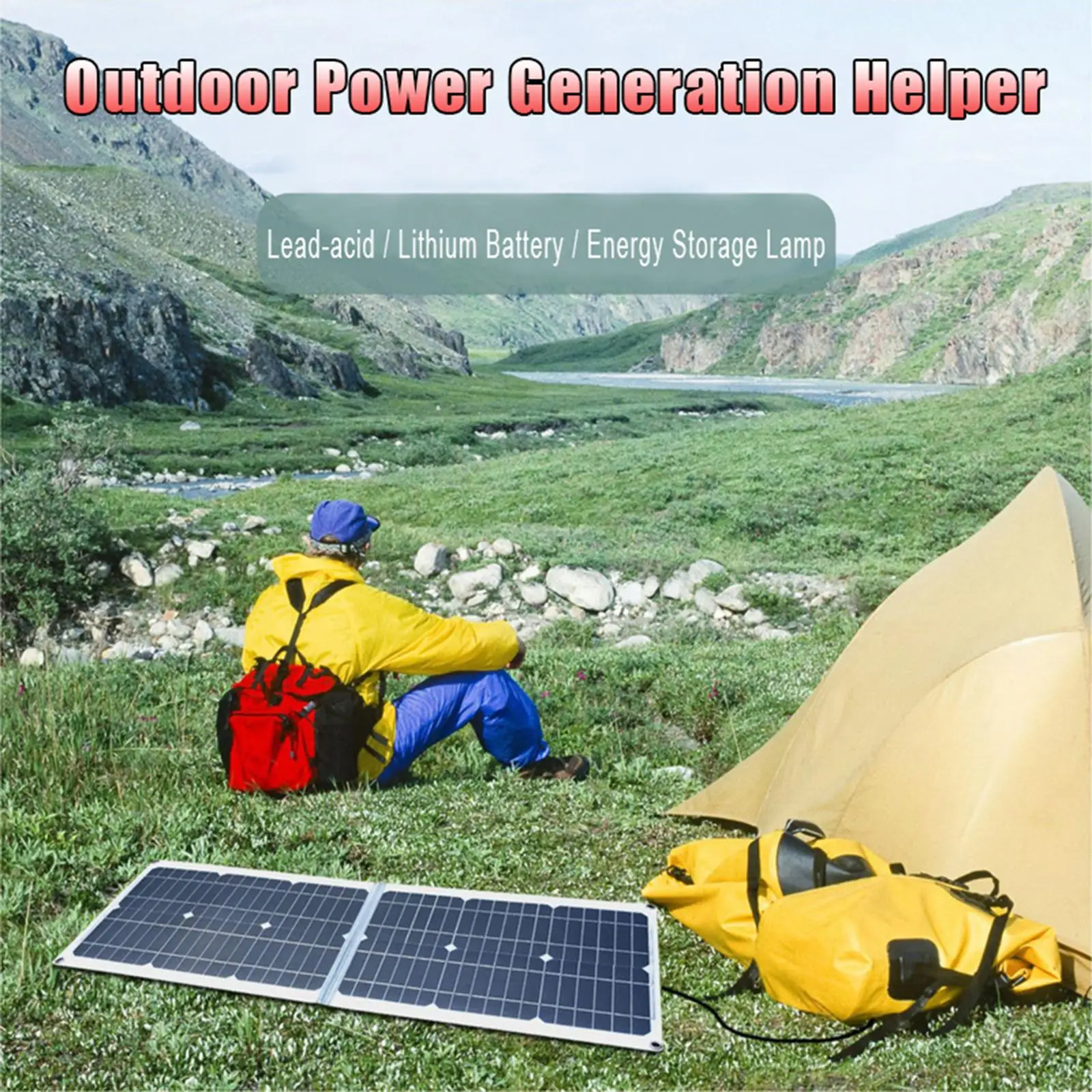 36W Monocrystalline Solar Panel Portable Foldable   for Backpacking Outdoor Picnic High Power Yard Lawn Patio Porch Hallway