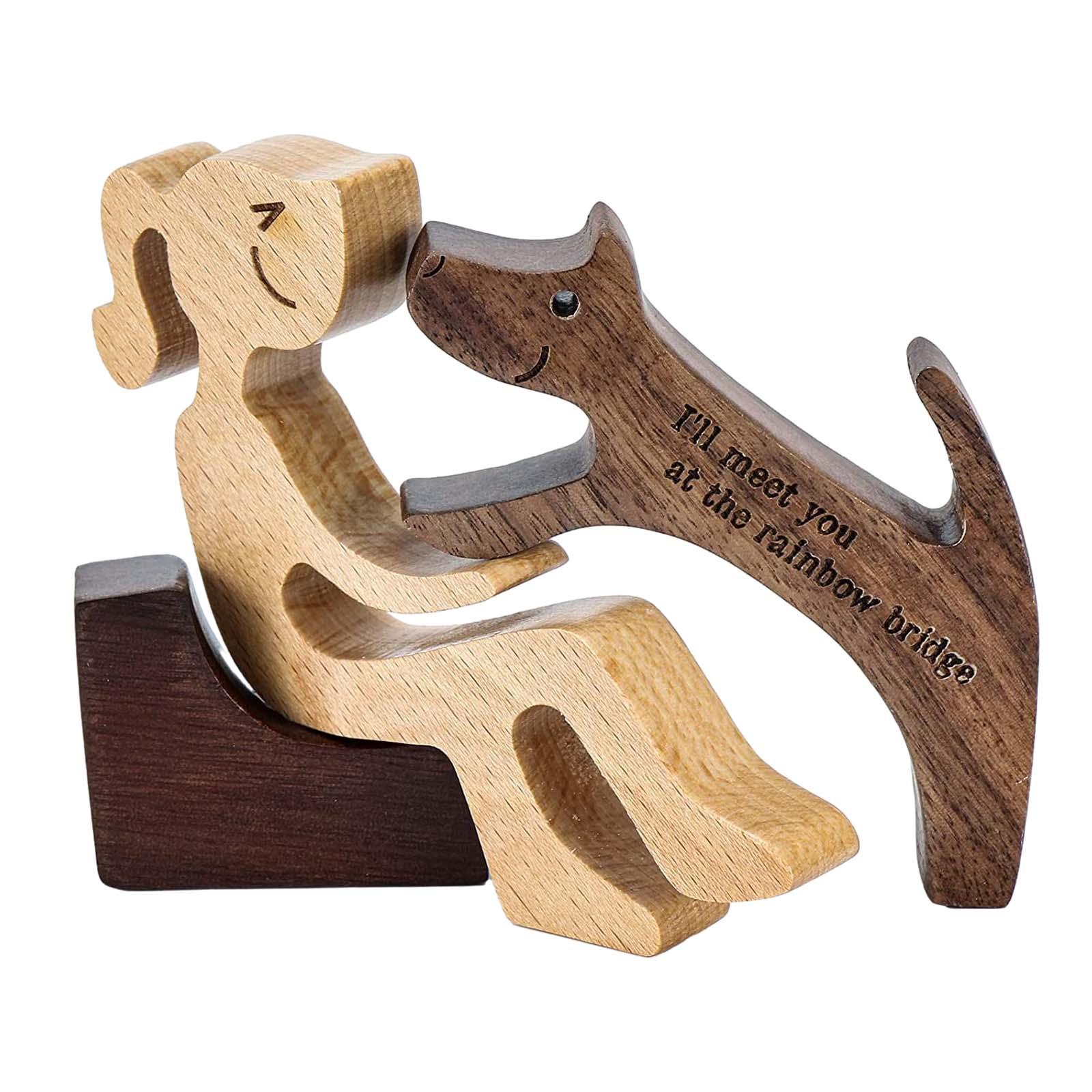 Wooden Dog Gift for Dog Lover Creative Crafts Figurine Memorial Souvenirs Unique Gift Wooden Dog Family Statue Living Room