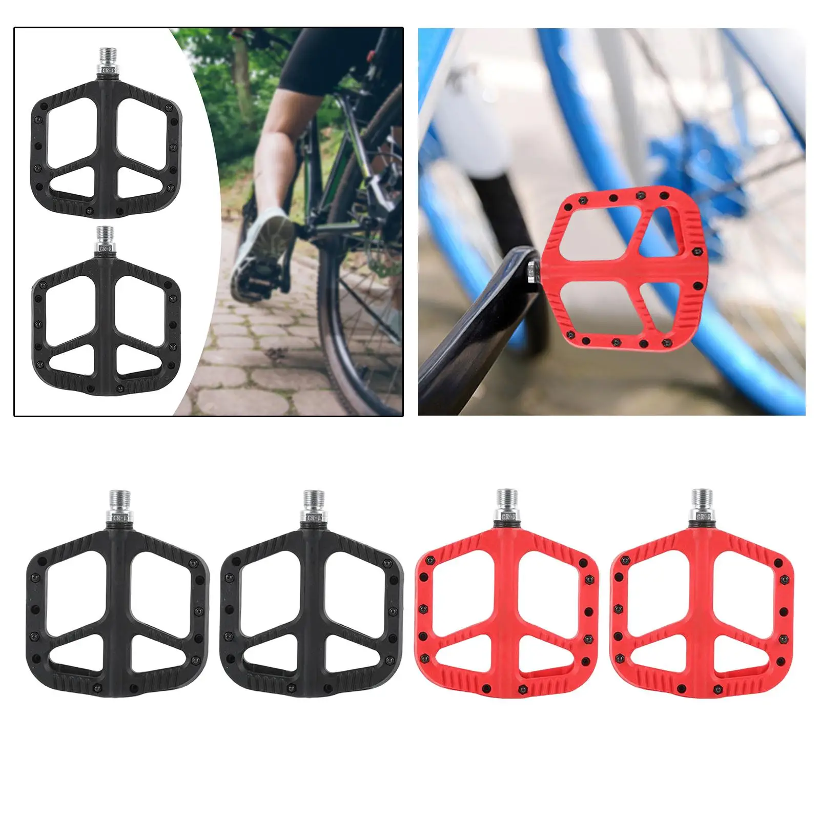 Mountain Bike Pedals Lightweight Nylon Flat Pedals DU Bearing Bike Platform Pedals for BMX Mountain Road Bike