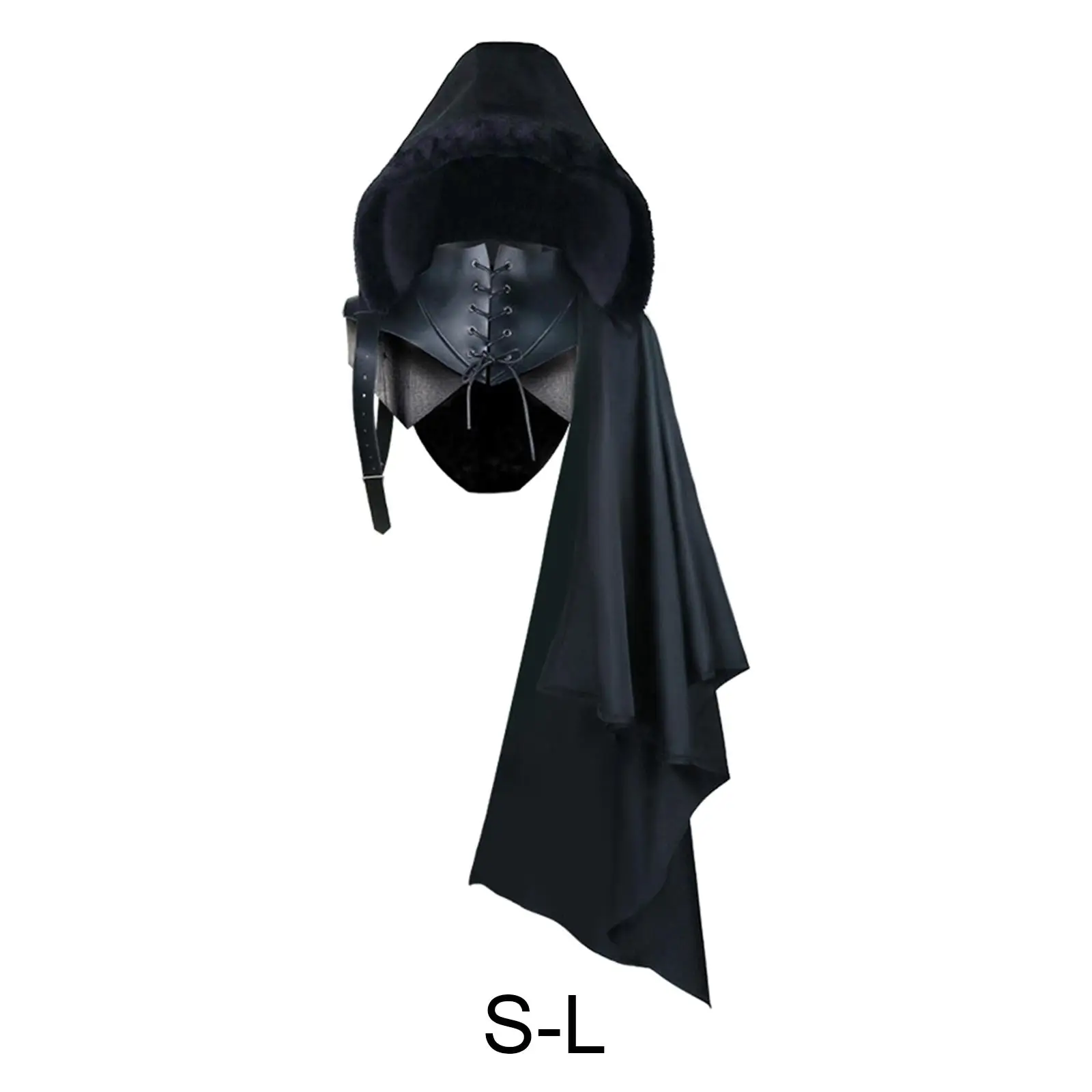 Black Cape Cloak with Buckle Straps Uniform Gothic Adult Punk Hooded Cape Medieval Cloak Cosplay Costume