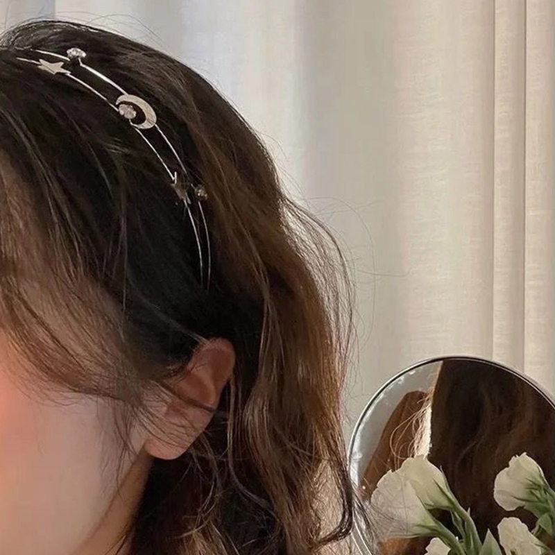 M2EA Haarband mit Mond Sterne Decor Dünne Seite Shinning Multi Layered Stirnband für Mädchen Hochzeit Party – Detail 5