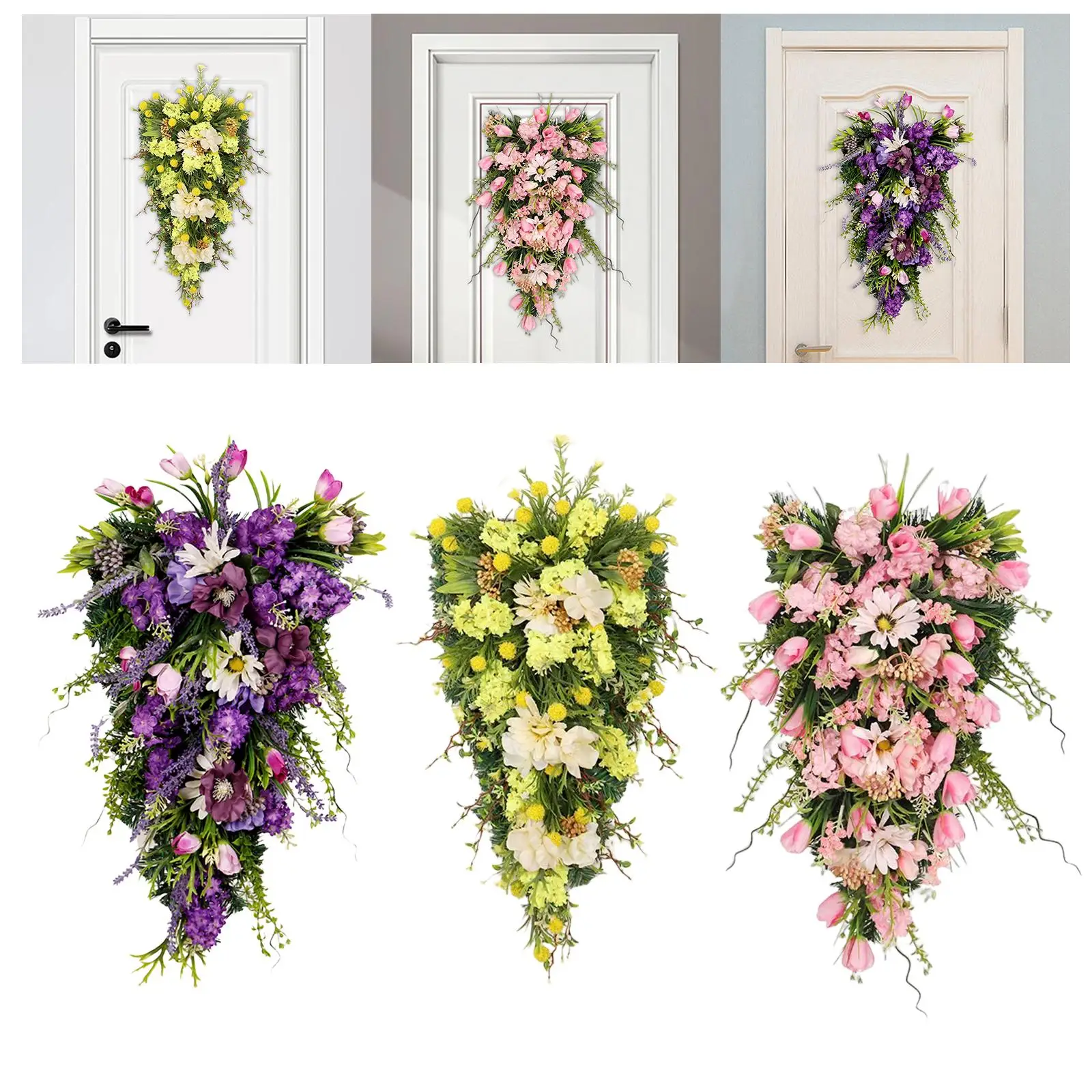 Floral Swag Wall Hanging Spring Decorative Teardrop Wreath for Festival