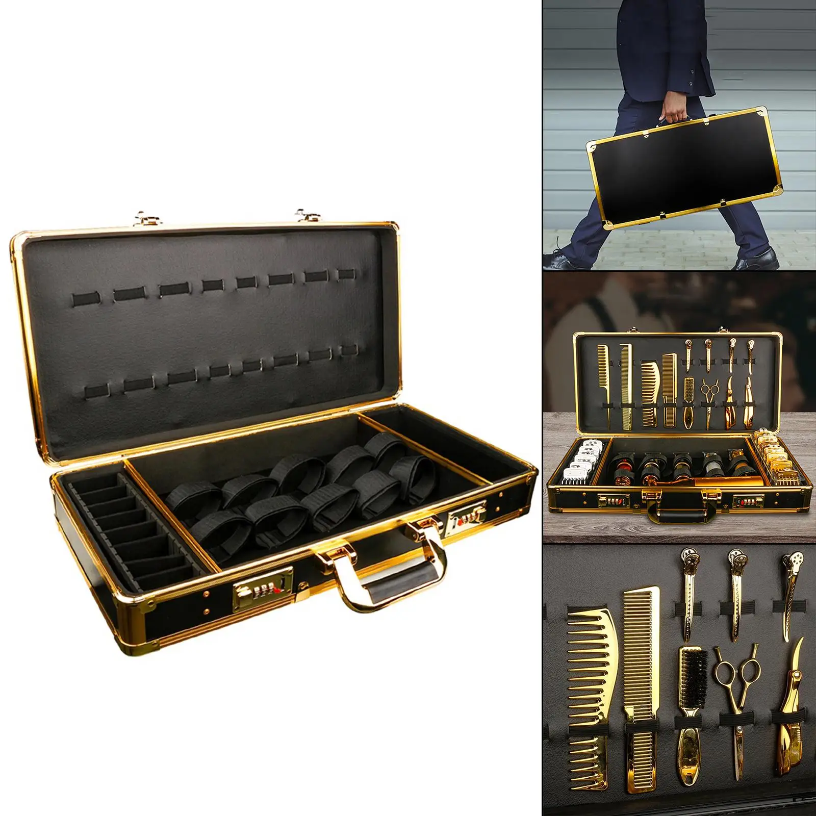 Retro Barber Carrying Case Large Capacity Portable for Salon Barber Stylists