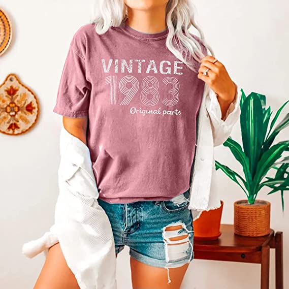 Vintage 1983 Shirts Frauen 40th Geburtstag T-Shirt Geschenke Idee 80s Retro Geburtstag-Party Kleidung Sprüche Zitat Graphic Tee casual Top – Detail 7