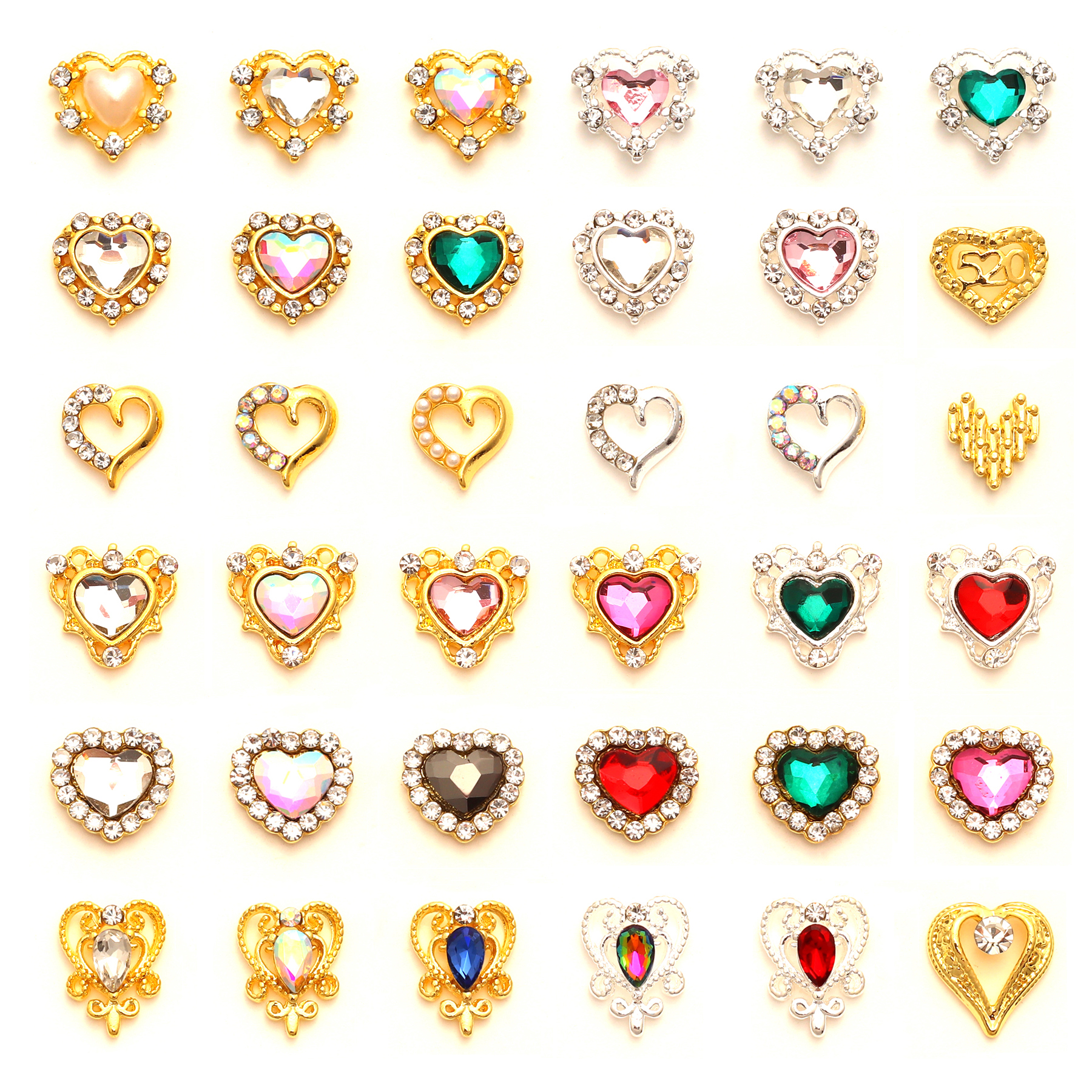 Best of 10 Pcs / pack Heart-shaped Nails Charm 3D Nail Art Alloy Accessories Crystal Gemstone Jewelry Multi-colored Rhinestone Nail Parts Reviews & Tips