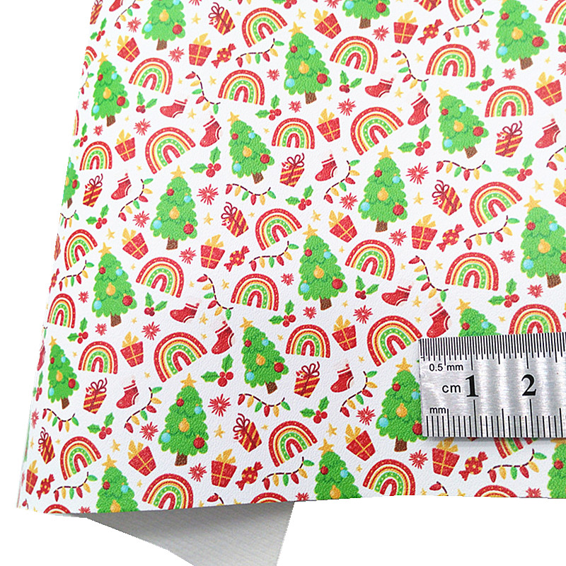 Description Picture 4 of itemGreen Glitter Leather with Heart Sprinkles Rainbow Christmas Tree Printed Synthetic Leather Fur Fabric For Bow DIY 21x29CM Q1638